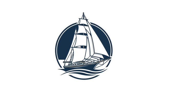 Vintage sailboat silhouette inside a circle on white background
