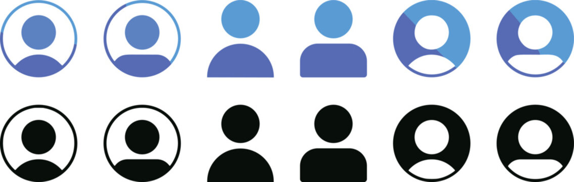 User profile avatar vector icons set representing account member person login dashboard UI web design flat elements