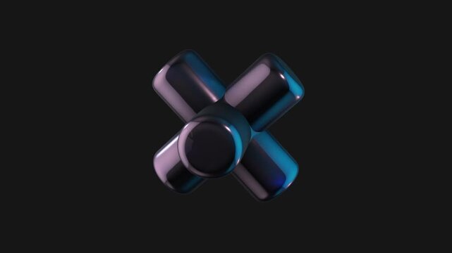 A drag and drop 3D dark chrome style electric shape with alpha that spins on a loop.

