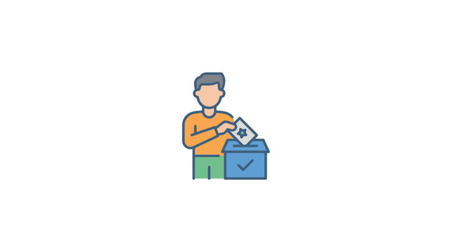 Man casting vote into ballot box, voting concept illustration