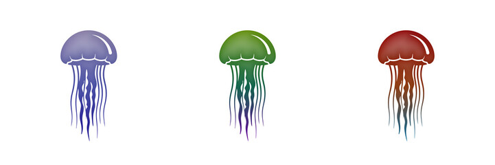 Colorful jellyfish icons in purple green and red © FOYJUL