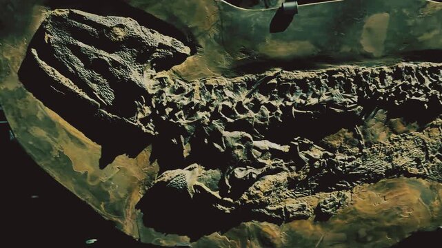 Ancient Fossil Skeleton Embedded in Rock Matrix