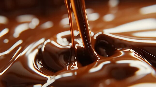 Close up view of rich dark melted chocolate pouring into a pool.