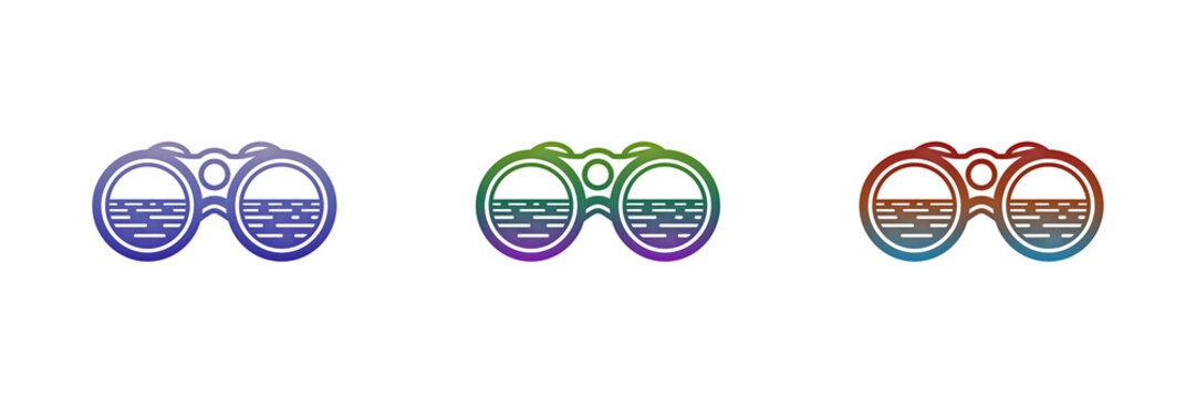 Multicolored binoculars icons with sea view