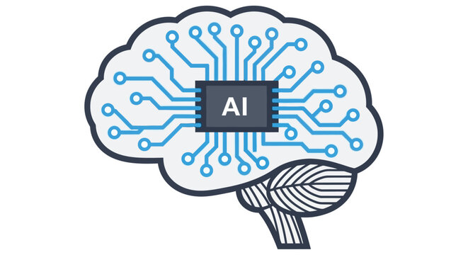Artificial intelligence concept a brain integrated with technology