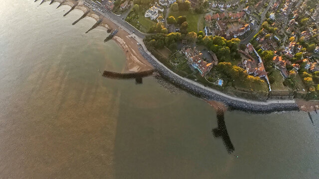 Aerial View of Cobbold's Point Coastal Defenses and Sunset Skyline, Felixstowe, Suffolk
