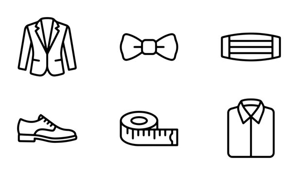 Formal Menswear Icons Set, Tailoring Accessories, Classic Style Vector Graphics