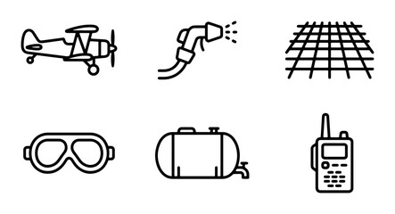 Biplane, Sprayer, Grid, Goggles, Tank, Radio Icons: Aviation, Agriculture, Communication Icons © Abdul