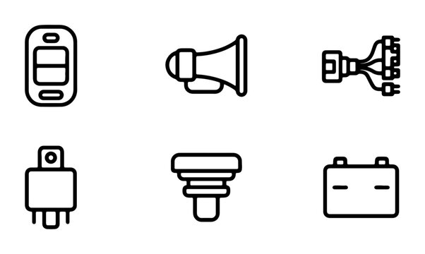 Automotive Electrical Components Icons, Car Parts Vector Symbols, Auto System Elements