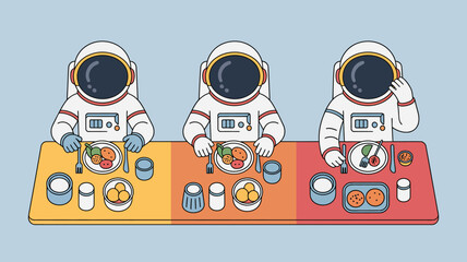 astronauts dining vector illustration space food table cartoon space suit meal cosmonauts crew mission astronomy exploration science future technology spacecraft orbit galaxy © Ultimate