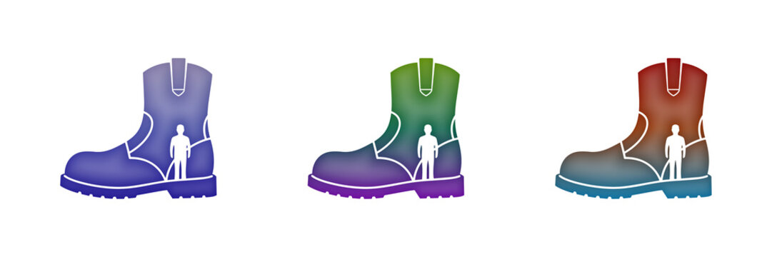 Rainbow colored cowboy boots with size comparison