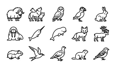 Arctic Animals Vector Icons Set, Wildlife Illustrations, Mammals and Birds Collection, Nature Graphics © NusratJahan