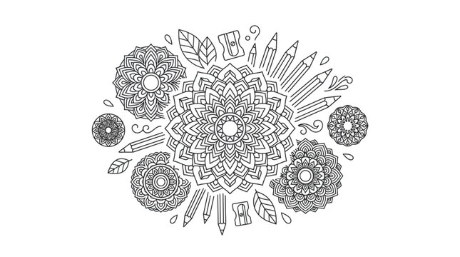 Mandala Coloring Pages with Pencils and Sharpeners - Artistic Design