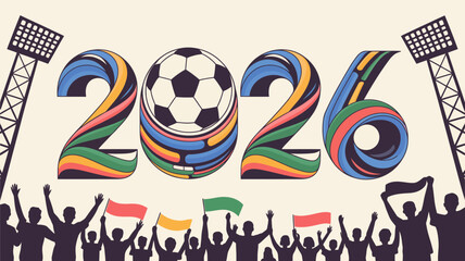 football world championship 2026 colorful vector soccer illustration sport game competition fan celebration team match tournament event stadium light flag silhouette © Ultimate