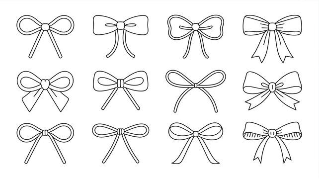 bow collection line art bows ribbon vector illustration black white simple design pattern decorative graphic element icon symbol ornament decoration fashion