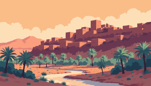 Ait Benhaddou kasbah mud towers along Ounila River valley