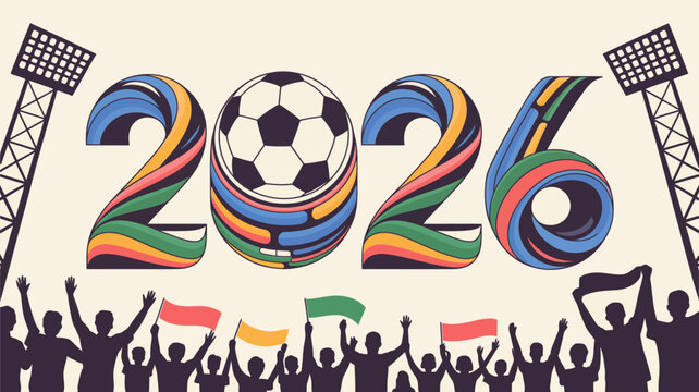 football world championship 2026 colorful vector soccer illustration sport game competition fan celebration team match tournament event stadium light flag silhouette