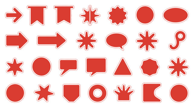 red geometric shapes on white background circle star arrow triangle oval speech bubble vector illustration flat design icon symbol graphic pattern
