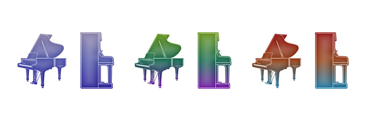 Set of colorful grand and upright piano illustrations © FOYJUL