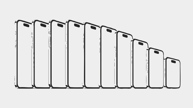 sequence of smartphones in 3d style mobile phones electronics technology rendering digital devices communication tools touch screens device lineup product design
