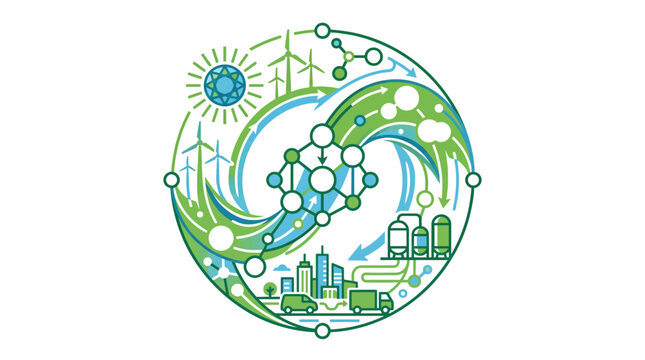 Green Hydrogen Energy Circular Economy Vector Illustration Isolated on Transparent Background