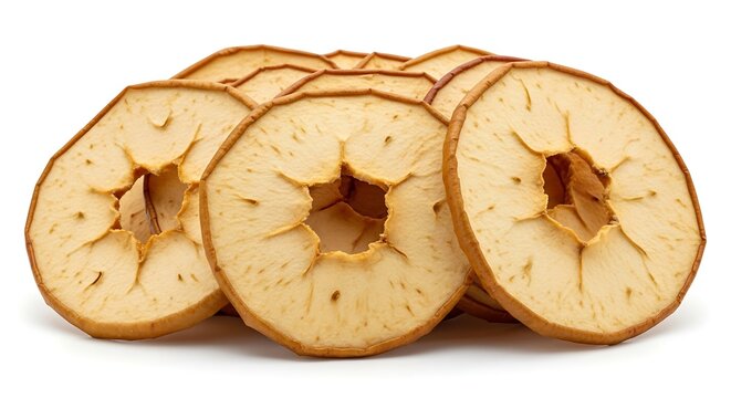 Dried Apple Slices Stacked on White Background