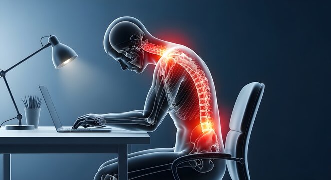 Ideal for healthcare, fitness, and ergonomic concepts. Illustrating the consequences of poor office habits and promoting spinal health awareness.