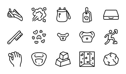 Climbing Gear Icons, Bouldering Equipment Vector Set, Rock Climbing Sport Elements © Selim
