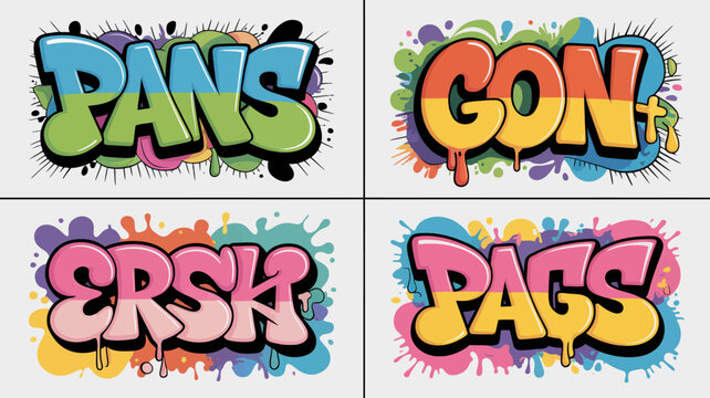 vibrant graffiti text vector illustration colorful artwork urban street design typography letters words splash background white graphic pattern modern creative expression