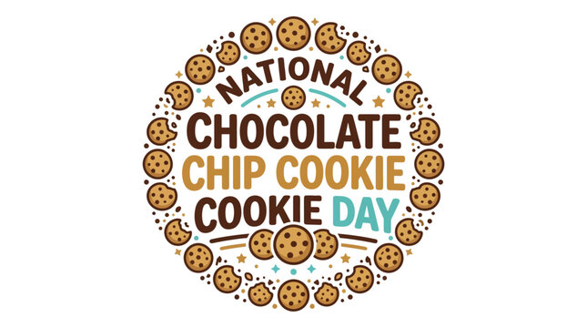 National Chocolate Chip Cookie Day Celebration Graphic with Cookies and Stars