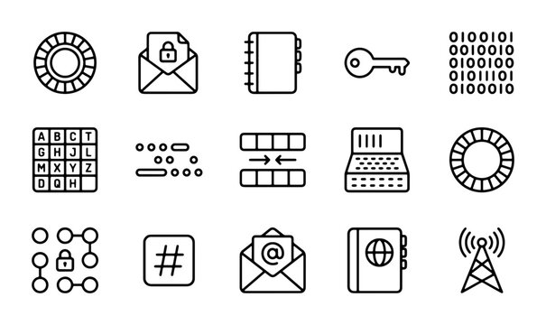 Cybersecurity Icons Set: Secure Data, Encryption, Access, Binary Code, Network Security