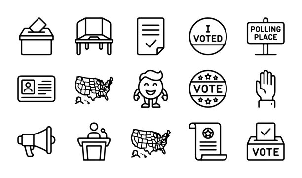 Election Icons Set, Voting Symbols, Political Campaign Graphics, USA Democracy Vector Elements