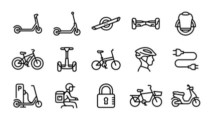 Electric Scooter Icons, Personal Mobility Devices, Urban Transport Set, Vector Graphics © Nafisa