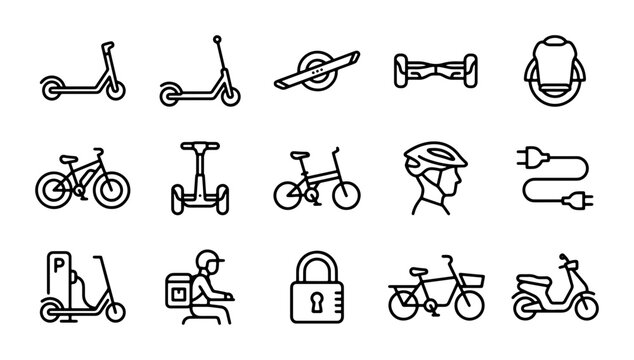 Electric Scooter Icons, Personal Mobility Devices, Urban Transport Set, Vector Graphics