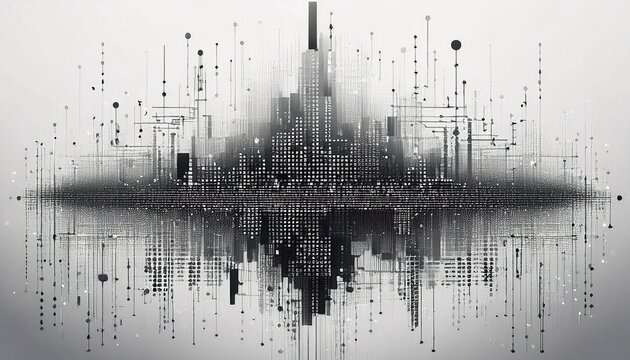 binary code matrix a digital tapestry of scattered black dots and numbers weaving the essence of data and technology in a minimalist white background design hypnosis hallucination ai digitalization