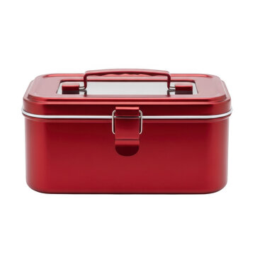 Red hard-shell toolbox with black handle isolated
