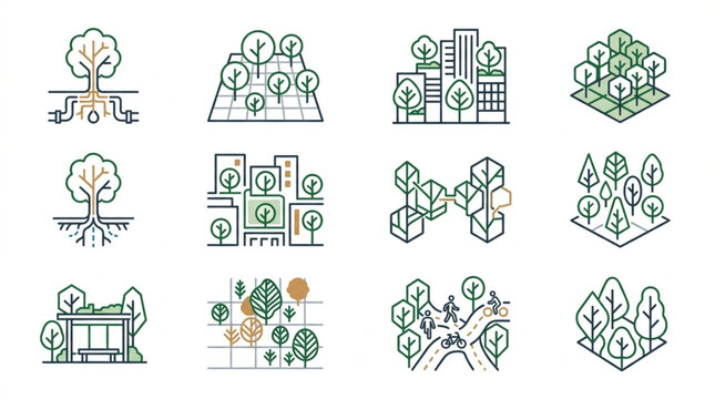 Urban Forestry and Green Architecture Icons