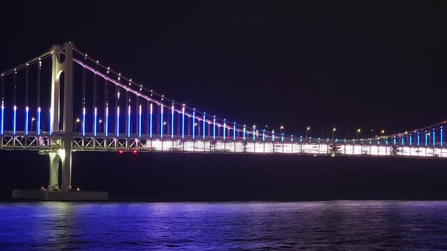 Fast motion night view of Gwangandaegyo Bridge lights in Busan South Korea.mp4
