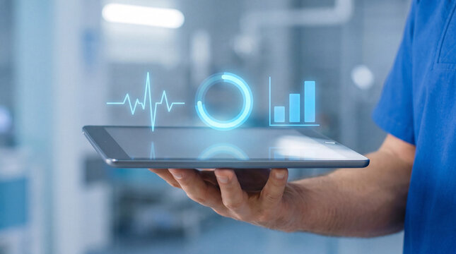 Doctor Holding Tablet With Medical Data Visualization