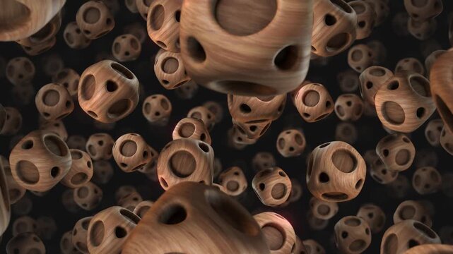 A background of spinning 3D carved wooden style shapes on an endless loop.
