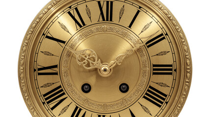 Fototapeta premium Antique golden clock face with roman numerals and ornate hands