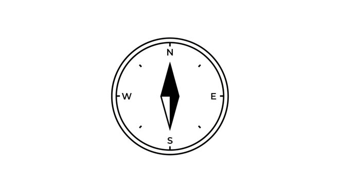 Simple compass pointing north, white background
