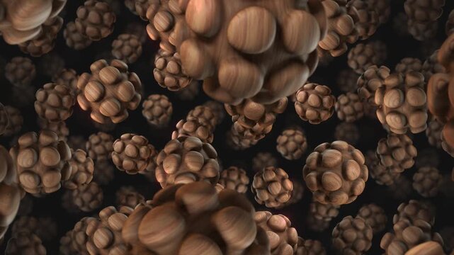 A background of spinning 3D carved wooden style shapes on an endless loop.
