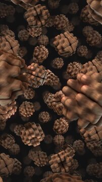 A background of spinning 3D carved wooden style shapes on an endless loop.
