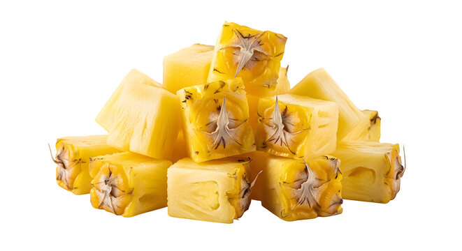 Fresh pineapple chunks stacked against black background tropical fruit still life