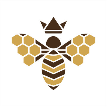 Queen bee icon with honeycomb wings