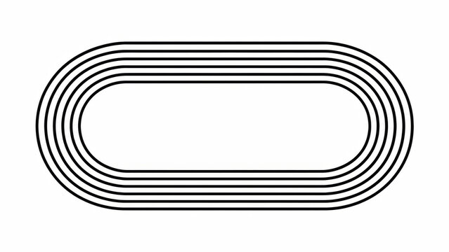Black running track oval shape icon with multiple lanes for sports and athletic competition events