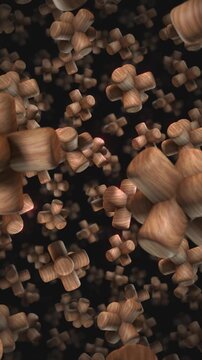 A background of spinning 3D carved wooden style shapes on an endless loop.
