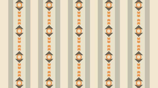 Seamless loop animation of a geometric abstract pattern on stripes moving up and down in a calm blend of beige and orange solid background layout