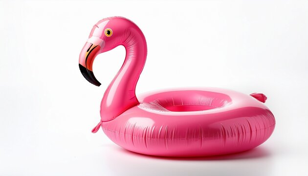 a pink inflatabble flamingo on white background